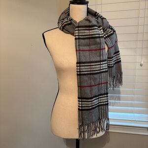Gray Plaid Scarf with Red Accents By V. Fraas NWOT